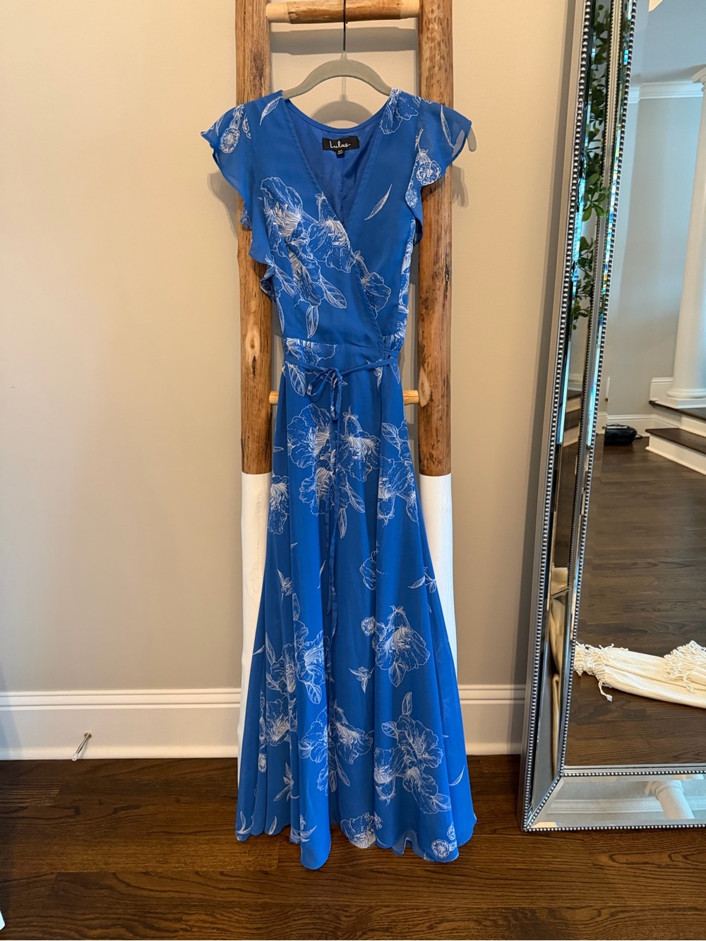 Lulu's Royal Blue Floral Wrap Maxi Dress